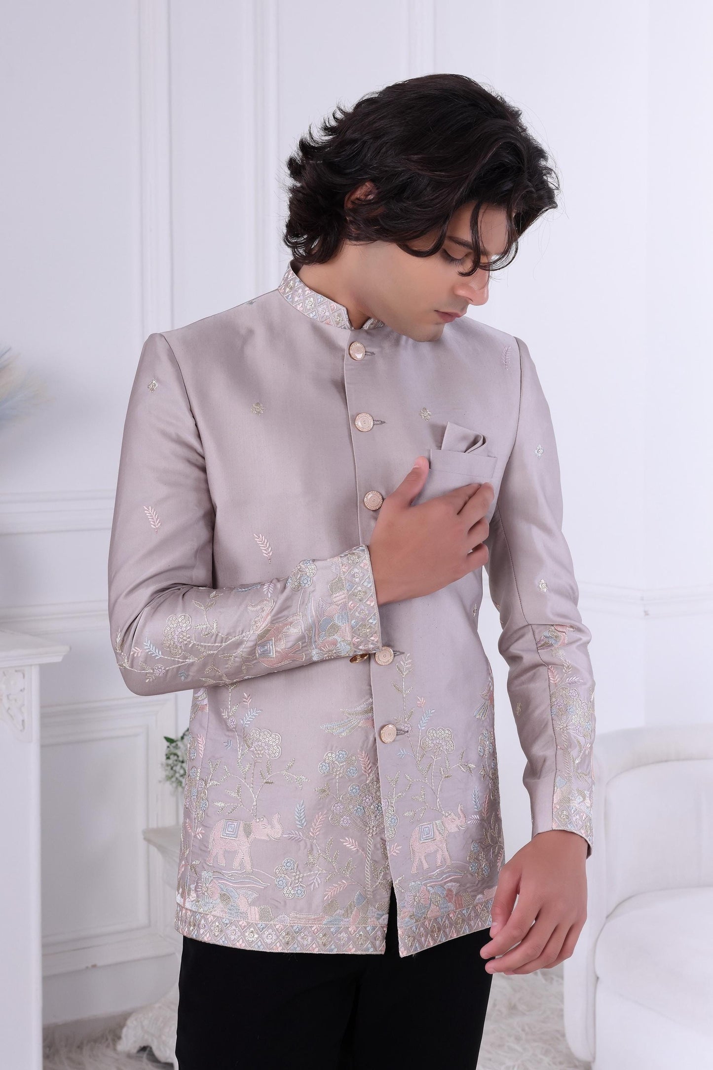 Men's Light Pinkish Bandhgala |Sherwani For Men | Royal Jodhpuri Prince Coat | Indian Groom Outfit