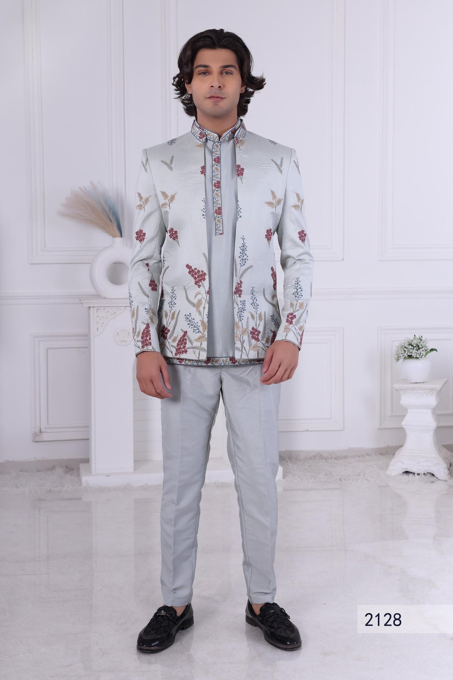 Floral Embroidered Indo-Western Sherwani: Designer Jodhpuri Jacket Outfit