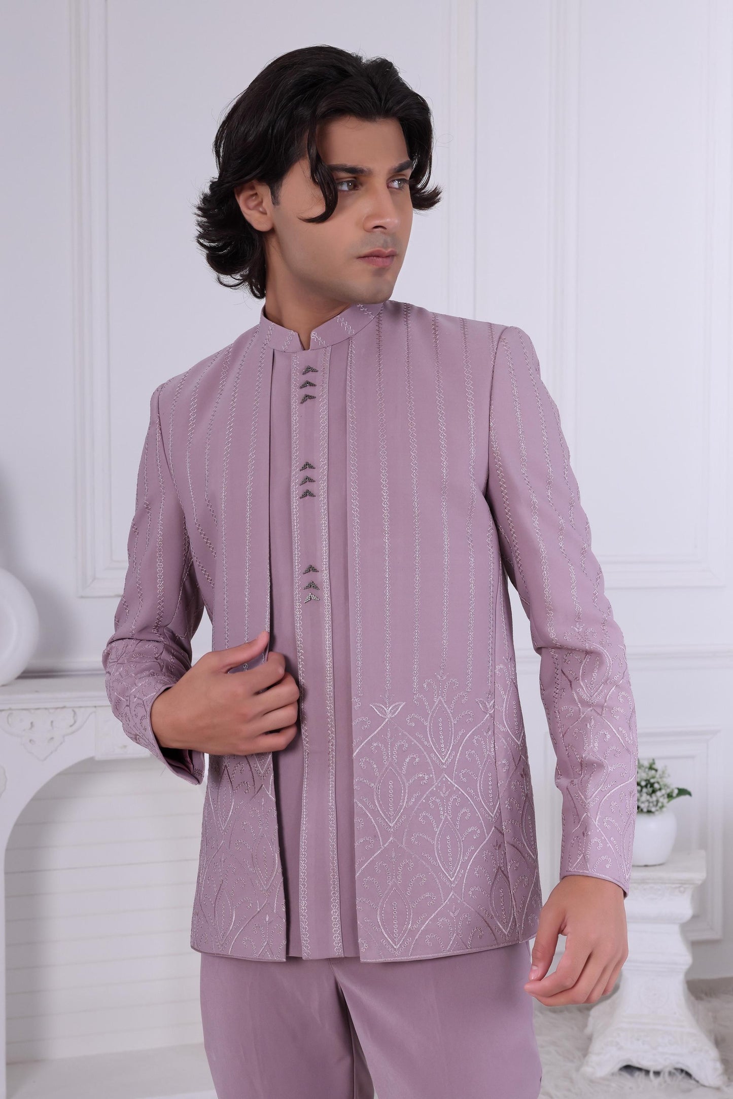 Purple Indo Western Sherwani for Men | Jodhpuri Suit | Indian Groom Reception & Sangeet Outfit