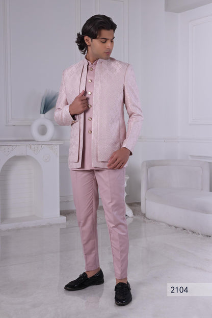Blush Pink Embroidered Sherwani: Indo-Western Groom Wedding Outfit