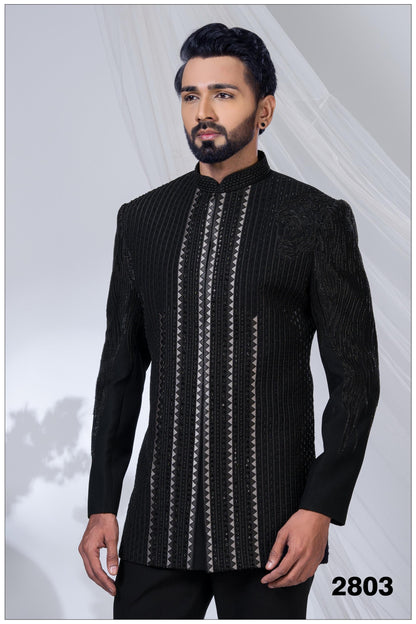 Luxury Black Indo-Western Bandhgala Suit | Designer Embroidered Sherwani for Groom & Wedding Reception | Men's Ethnic Wear