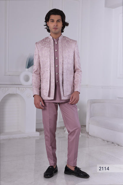 Floral Brocade Sherwani: Light Pink Lavender Indian Wedding Outfit