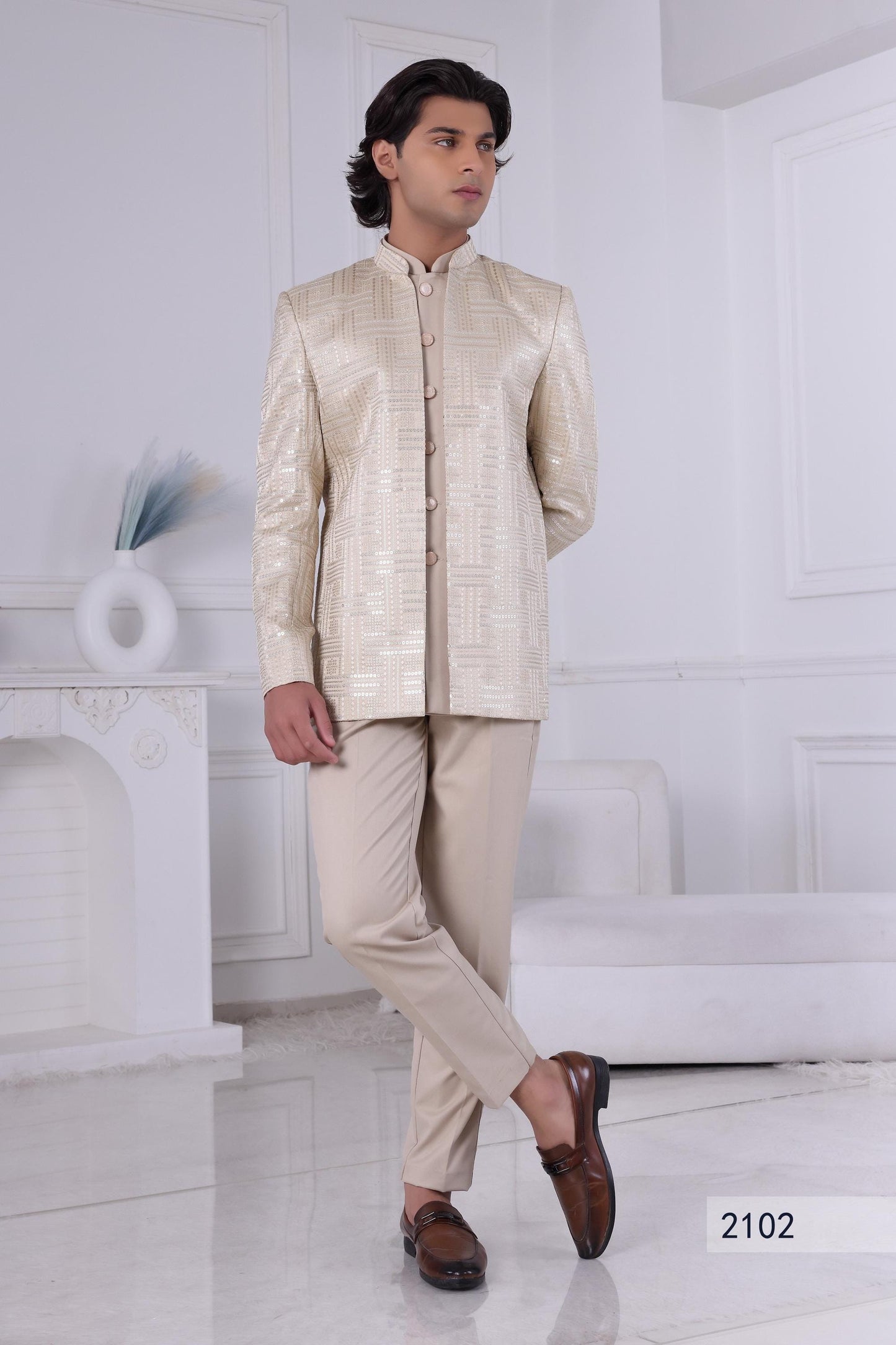 Cream Sherwani for Men: Indian Wedding Reception Outfit