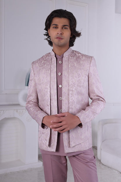 Floral Brocade Sherwani: Light Pink Lavender Indian Wedding Outfit
