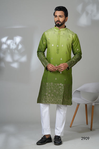 Men's Ombre Green Kurta with Gold Embroidery - Mehendi Sangeet Outfit