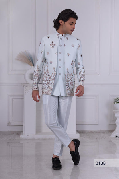 Men's White Embroidered Sherwani | 3-Piece Layered Jodhpuri Suit for Sangeet & Reception | Designer Ethnic Wear