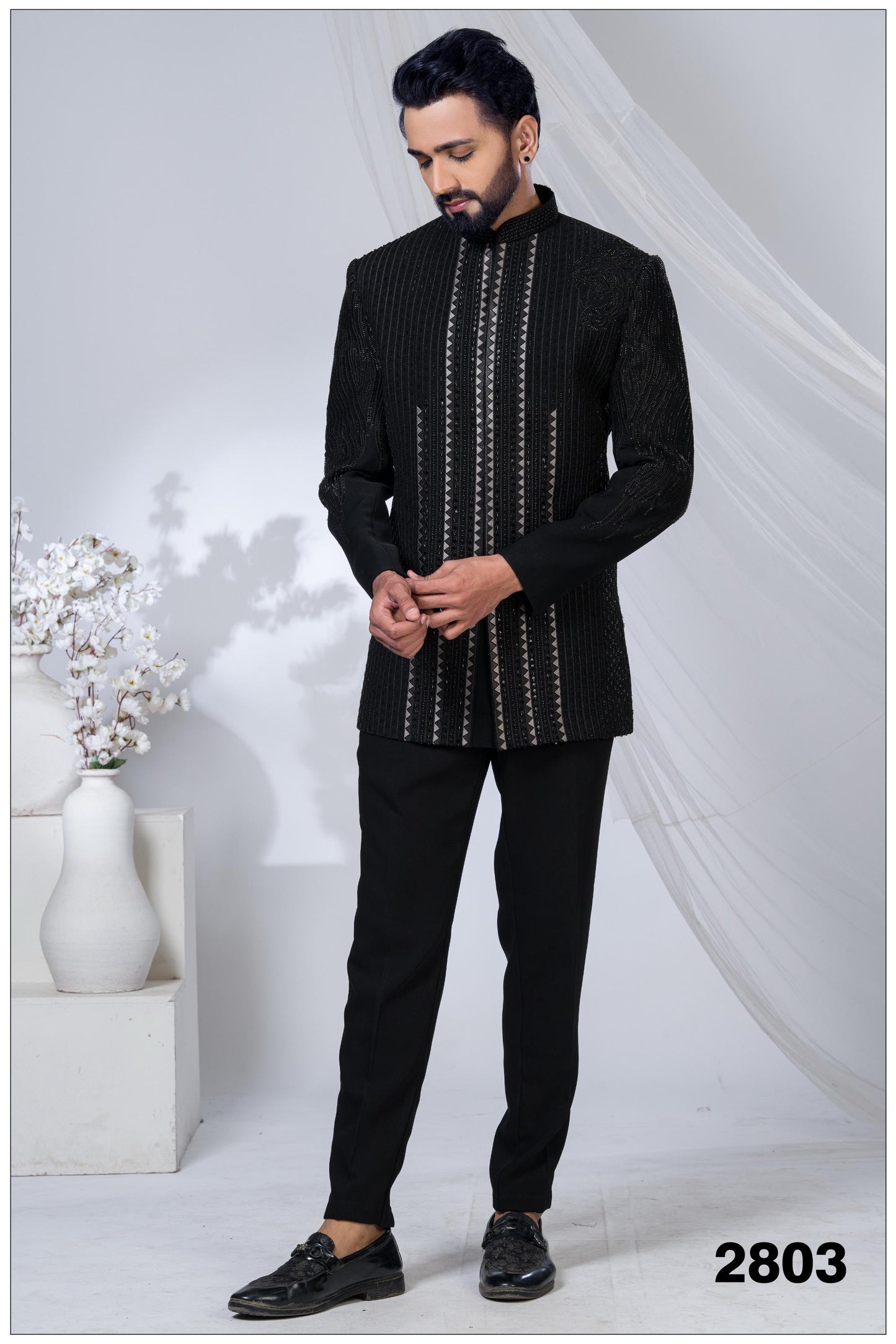 Luxury Black Indo-Western Bandhgala Suit | Designer Embroidered Sherwani for Groom & Wedding Reception | Men's Ethnic Wear
