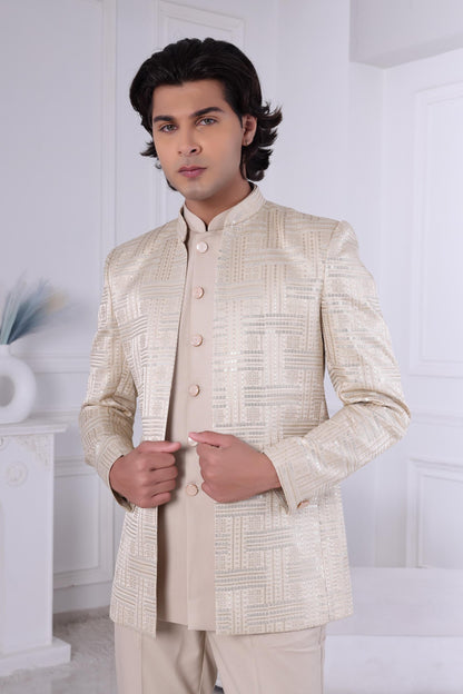 Cream Sherwani for Men: Indian Wedding Reception Outfit