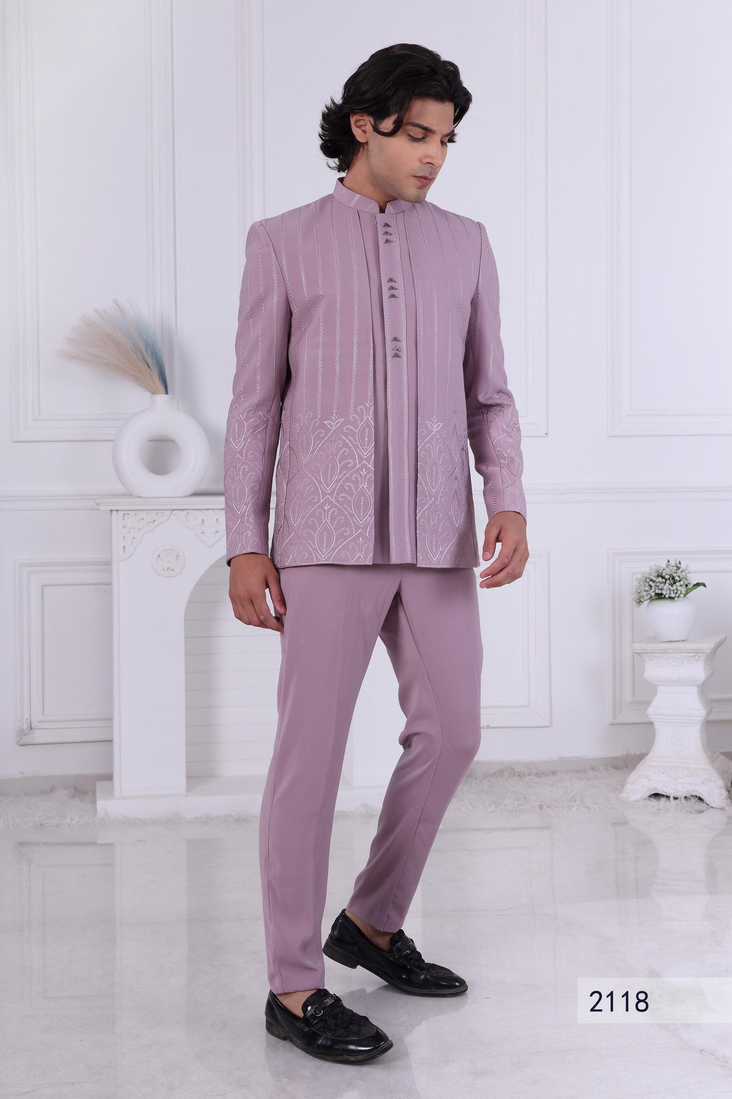Purple Indo Western Sherwani for Men | Jodhpuri Suit | Indian Groom Reception & Sangeet Outfit